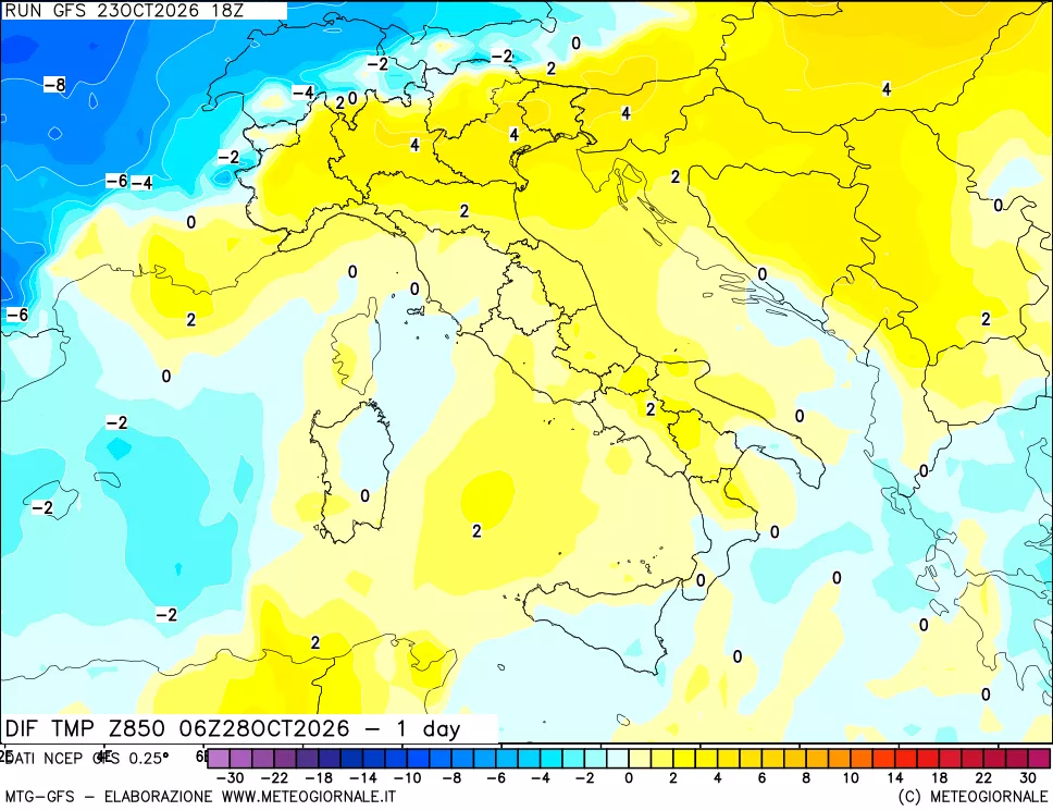 mappa 850 hPA Dif. Temp -24 ore