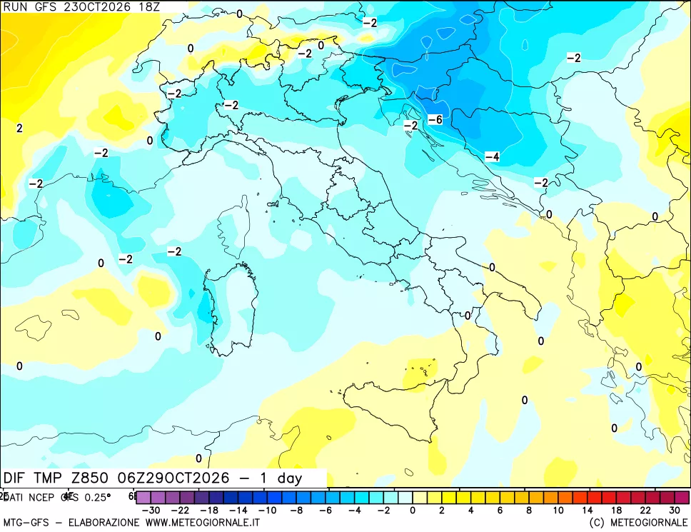 mappa 850 hPA Dif. Temp -24 ore