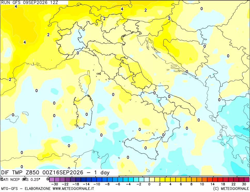 mappa 850 hPA Dif. Temp -24 ore