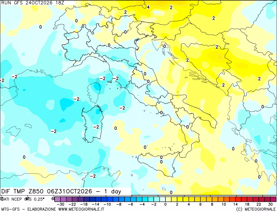 mappa 850 hPA Dif. Temp -24 ore