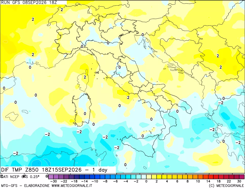 mappa 850 hPA Dif. Temp -24 ore