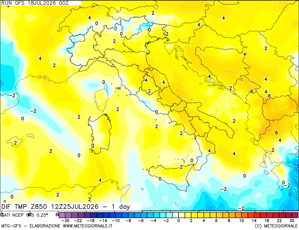 mappa 850 hPA Dif. Temp -24 ore