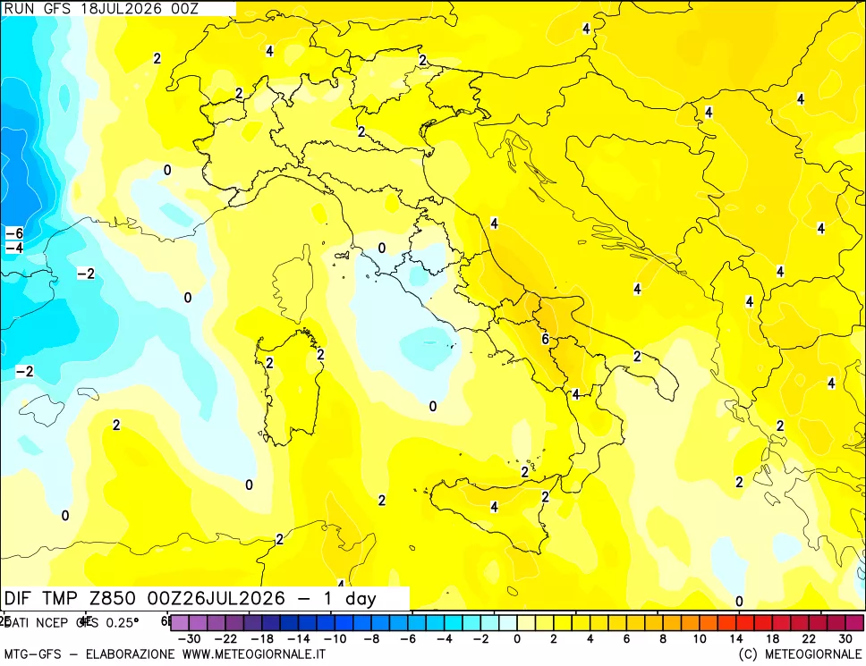 mappa 850 hPA Dif. Temp -24 ore