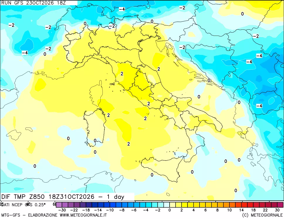 mappa 850 hPA Dif. Temp -24 ore