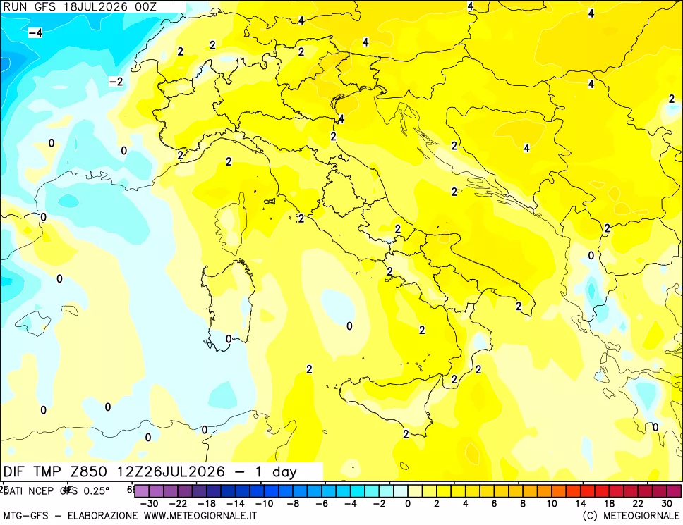 mappa 850 hPA Dif. Temp -24 ore