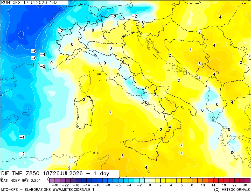 mappa 850 hPA Dif. Temp -24 ore