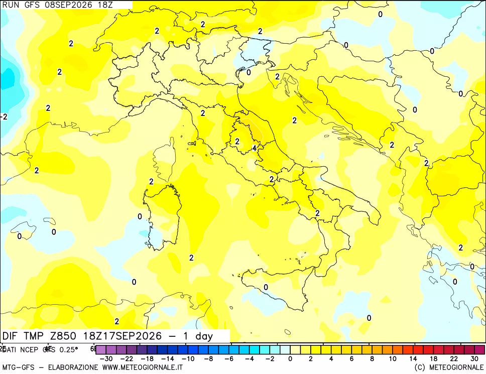 mappa 850 hPA Dif. Temp -24 ore