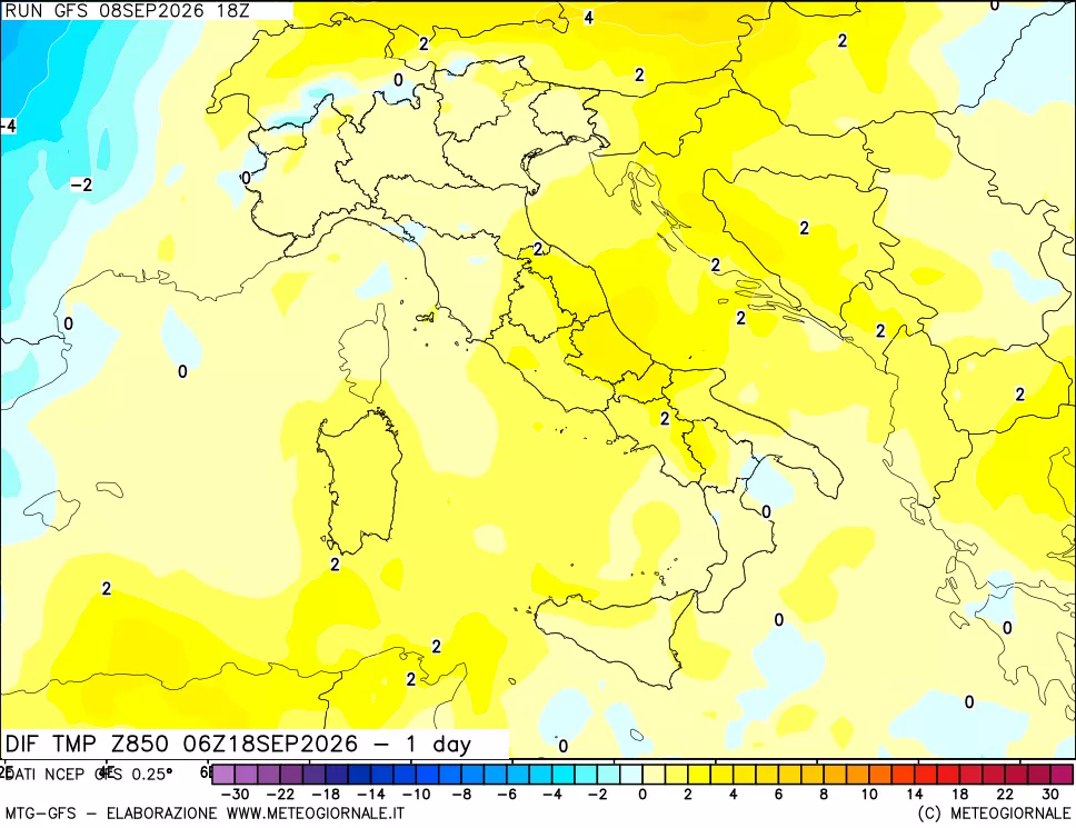 mappa 850 hPA Dif. Temp -24 ore