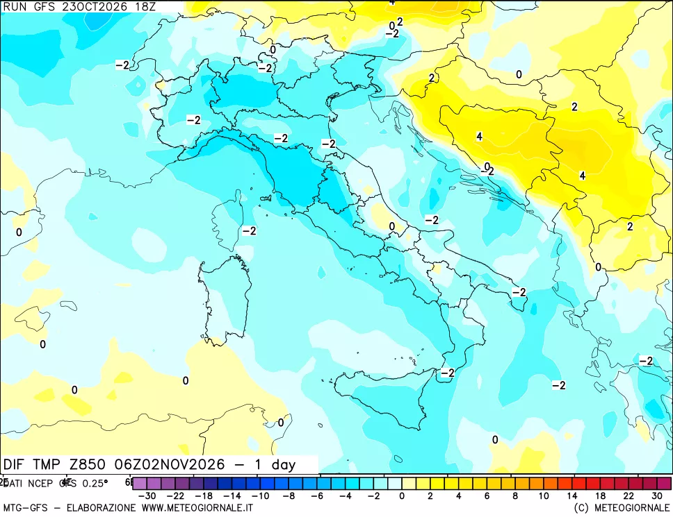 mappa 850 hPA Dif. Temp -24 ore