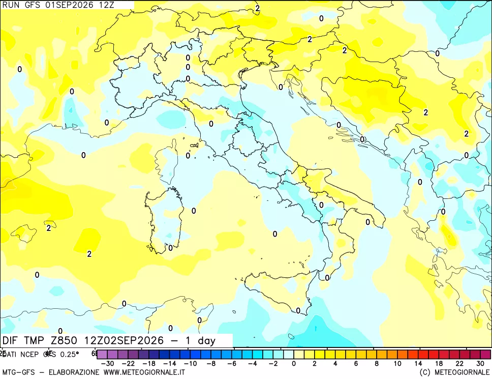 mappa 850 hPA Dif. Temp -24 ore