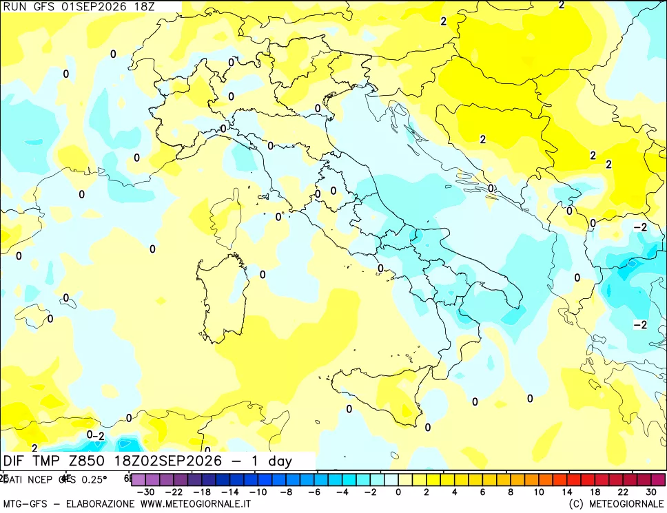 mappa 850 hPA Dif. Temp -24 ore