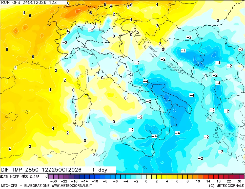 mappa 850 hPA Dif. Temp -24 ore