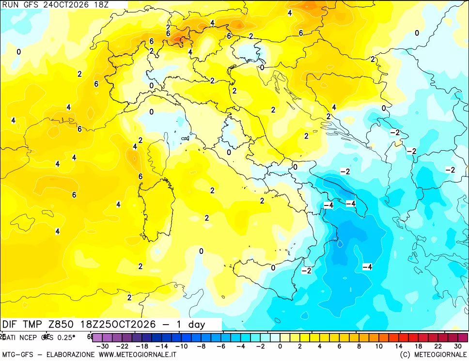 mappa 850 hPA Dif. Temp -24 ore