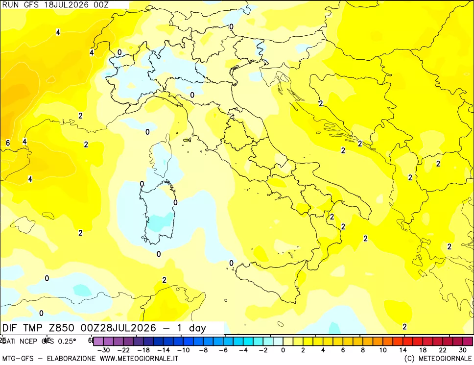 mappa 850 hPA Dif. Temp -24 ore