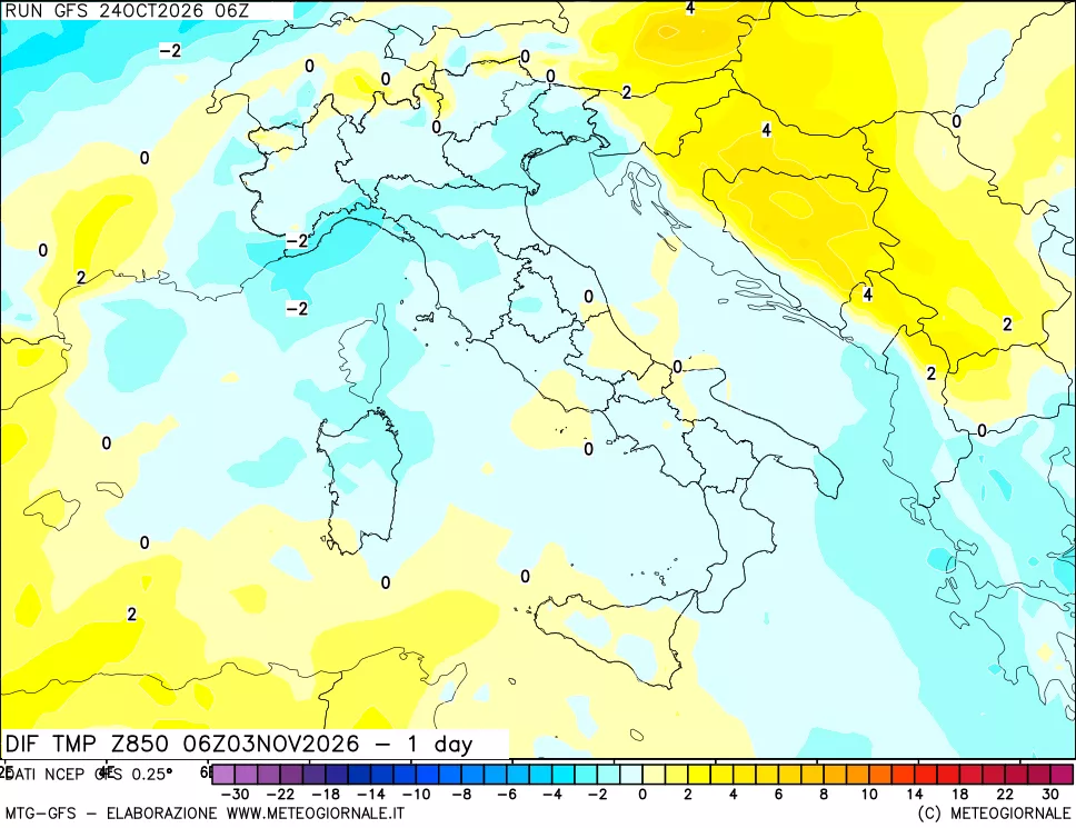 mappa 850 hPA Dif. Temp -24 ore