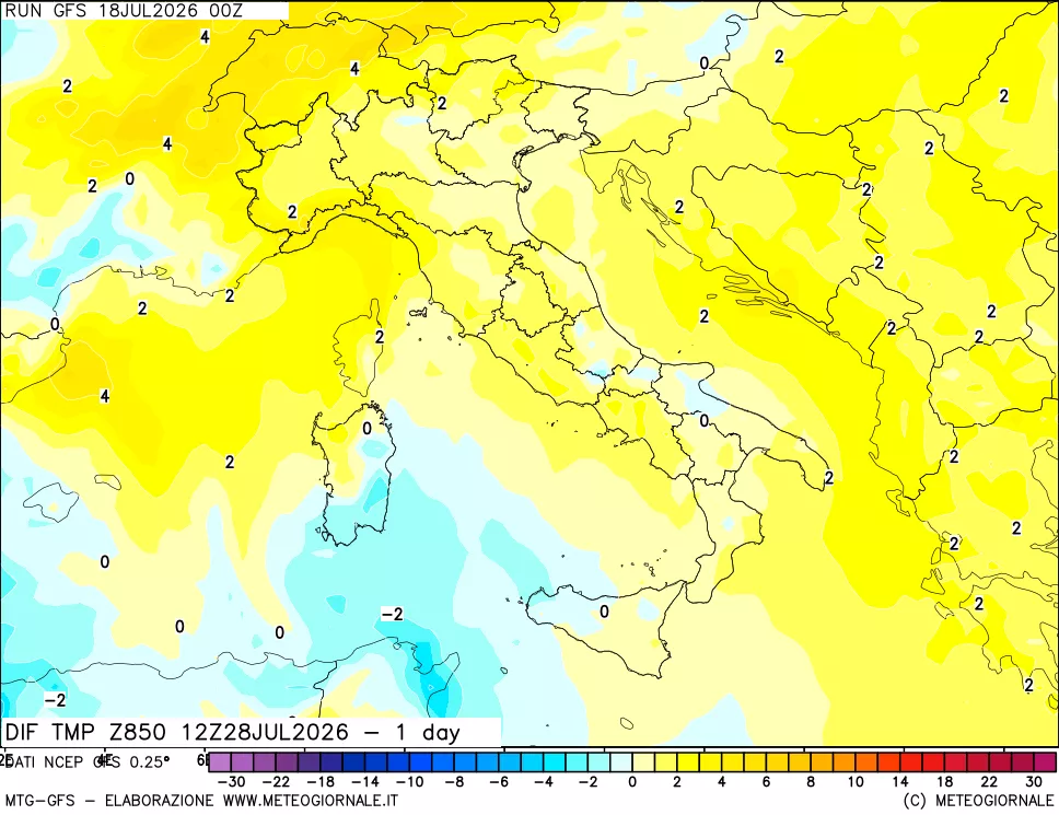 mappa 850 hPA Dif. Temp -24 ore