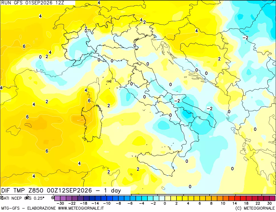 mappa 850 hPA Dif. Temp -24 ore