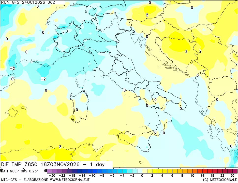 mappa 850 hPA Dif. Temp -24 ore