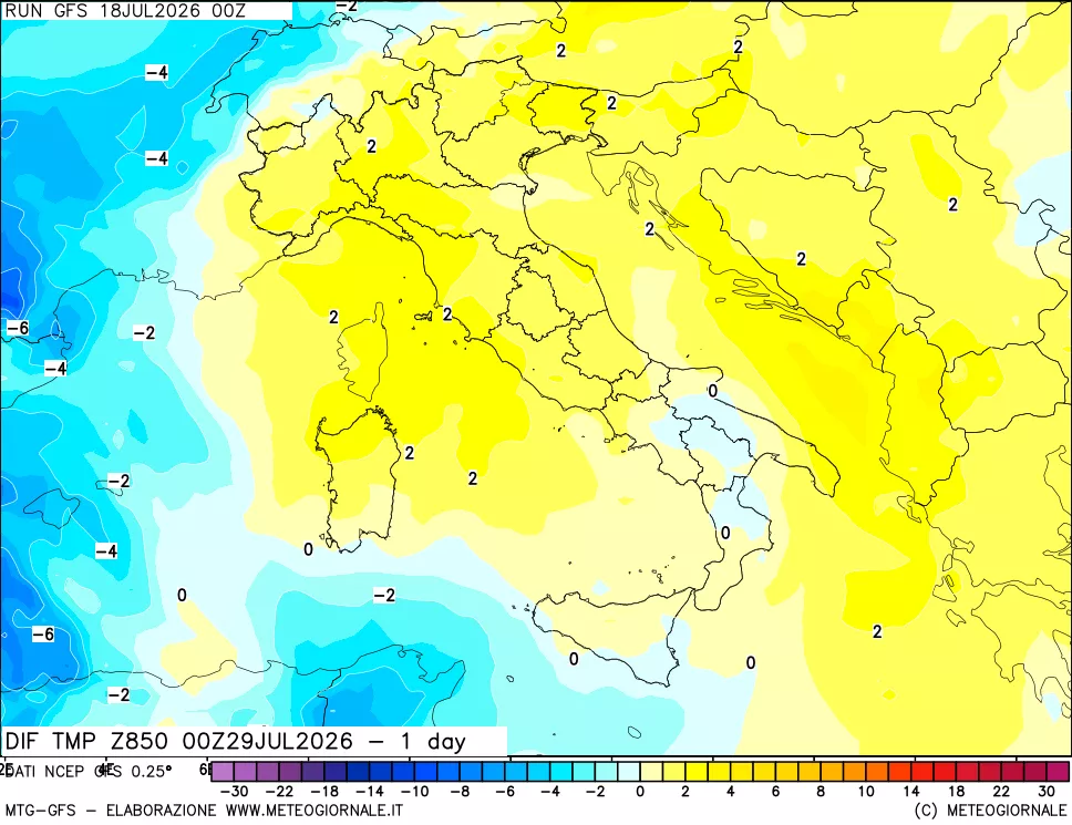 mappa 850 hPA Dif. Temp -24 ore