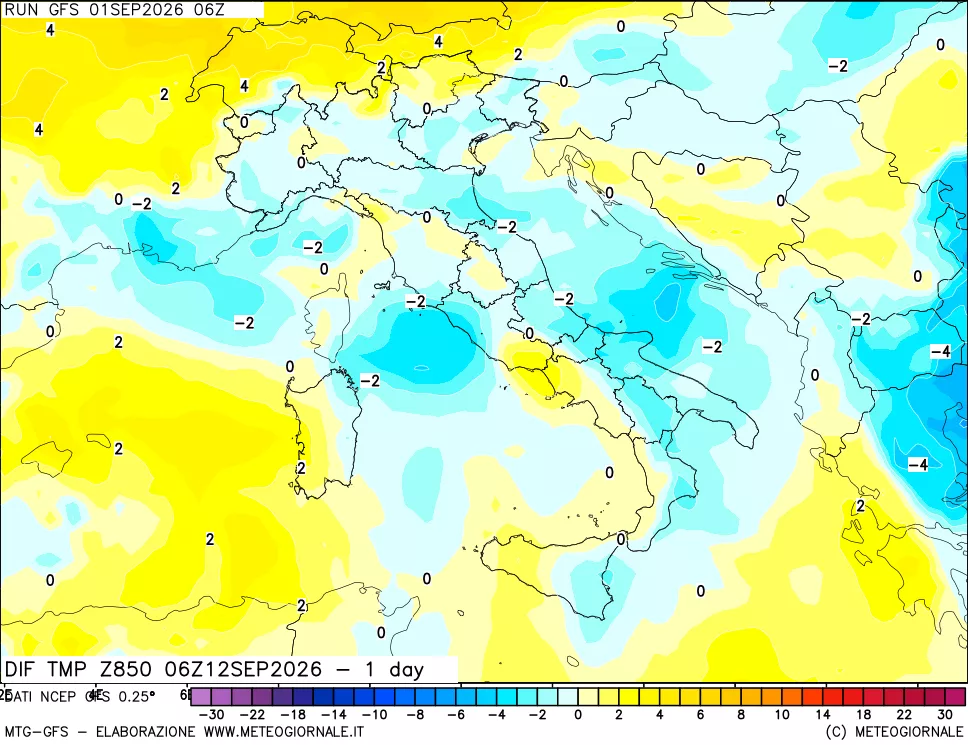 mappa 850 hPA Dif. Temp -24 ore