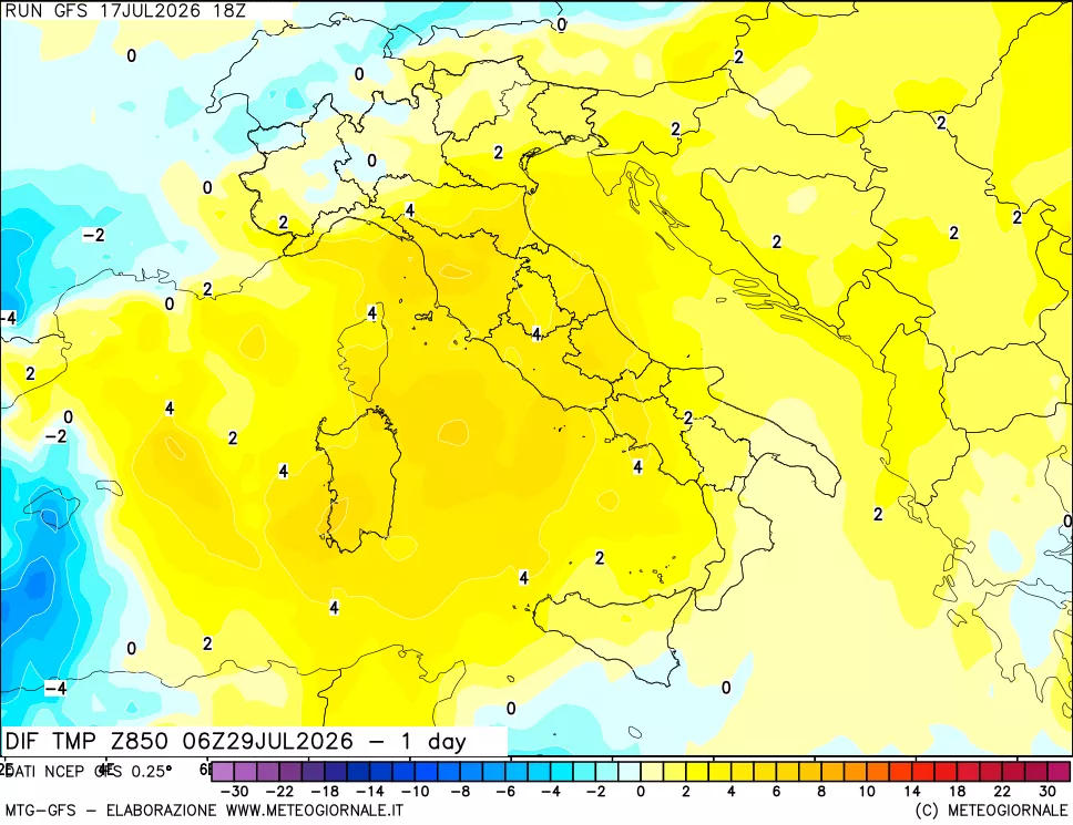 mappa 850 hPA Dif. Temp -24 ore
