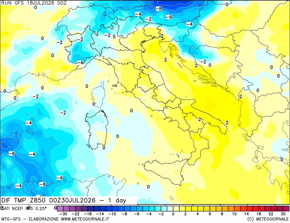 mappa 850 hPA Dif. Temp -24 ore