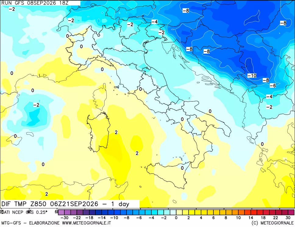 mappa 850 hPA Dif. Temp -24 ore