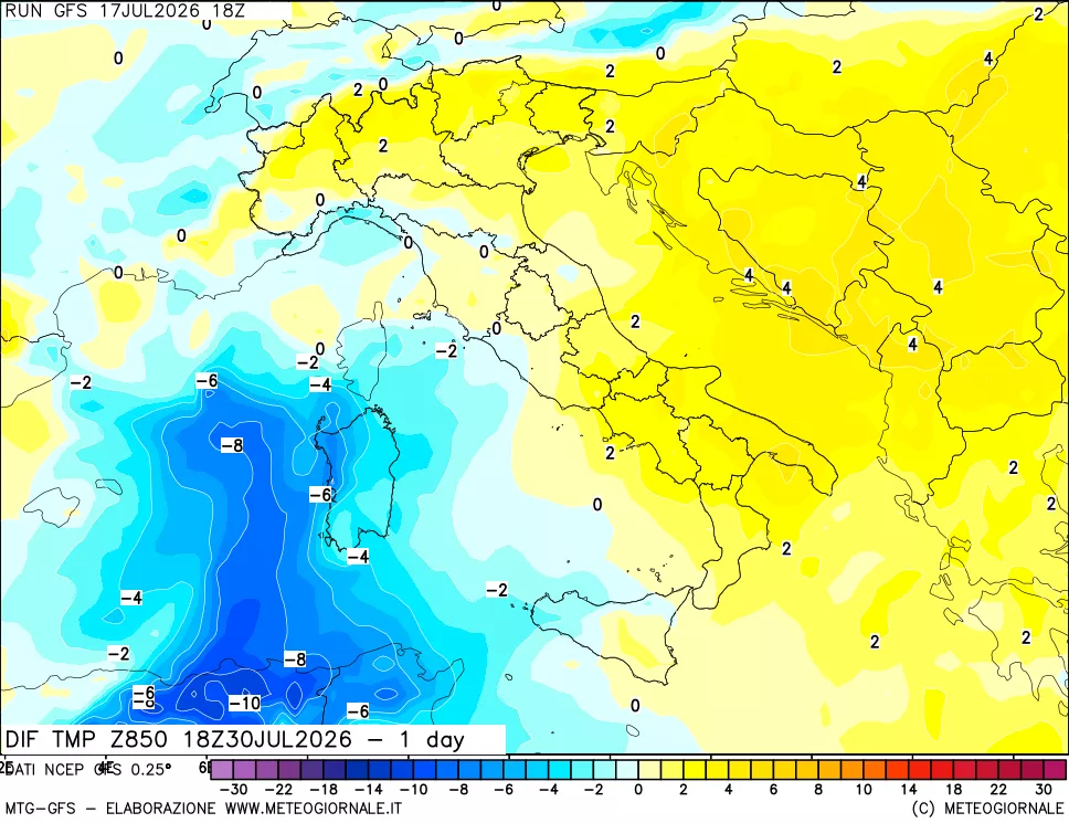 mappa 850 hPA Dif. Temp -24 ore
