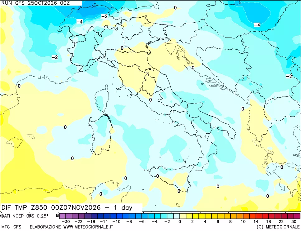 mappa 850 hPA Dif. Temp -24 ore