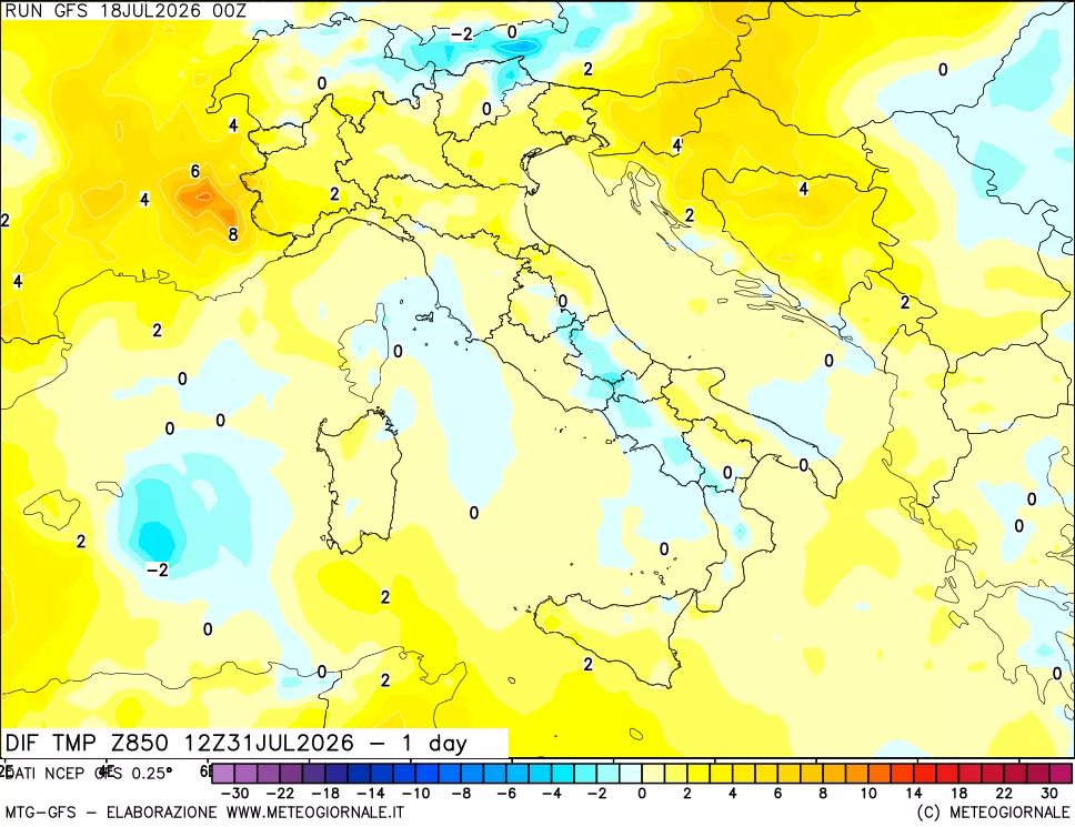 mappa 850 hPA Dif. Temp -24 ore