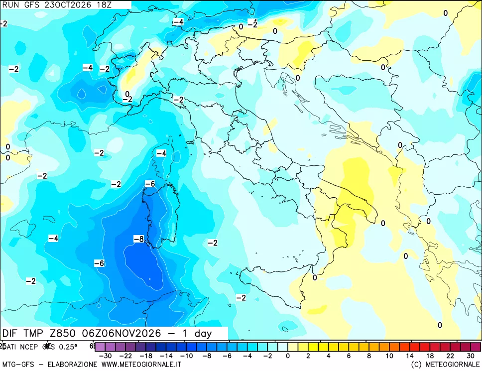mappa 850 hPA Dif. Temp -24 ore
