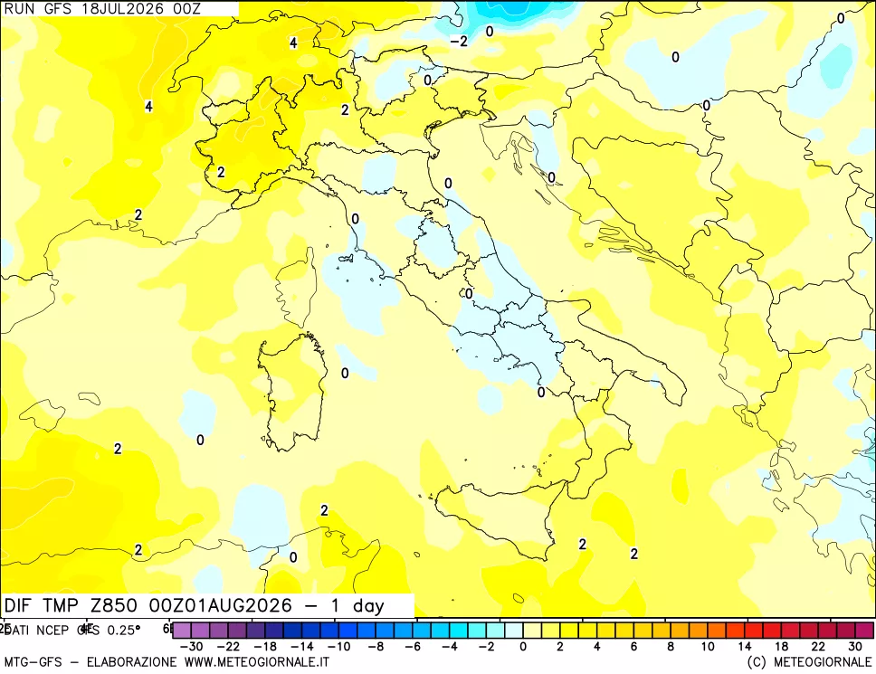 mappa 850 hPA Dif. Temp -24 ore