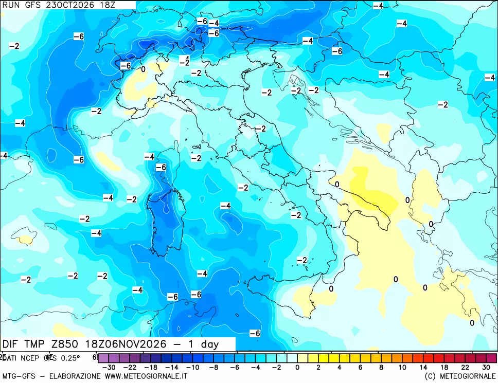 mappa 850 hPA Dif. Temp -24 ore