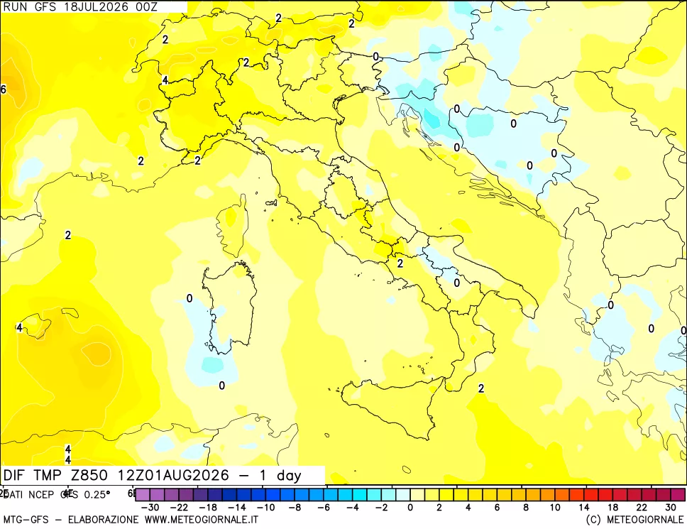 mappa 850 hPA Dif. Temp -24 ore