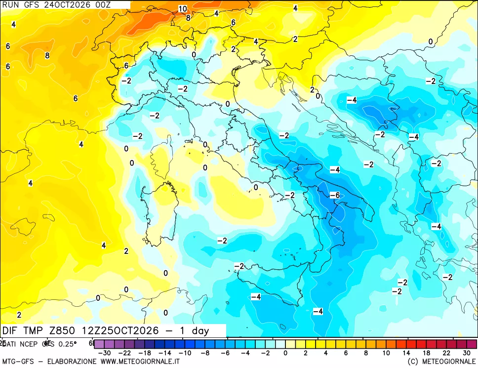 mappa 850 hPA Dif. Temp -24 ore