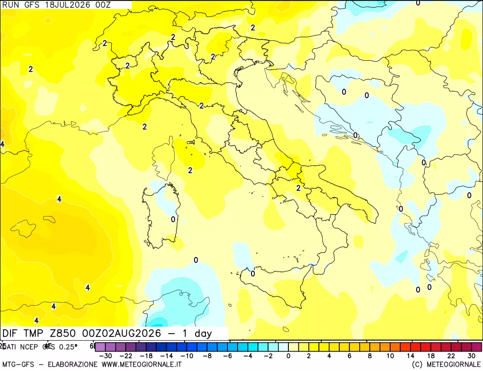 mappa 850 hPA Dif. Temp -24 ore