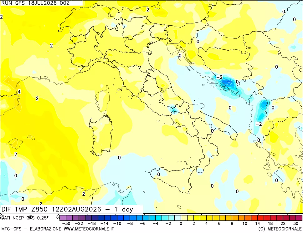 mappa 850 hPA Dif. Temp -24 ore