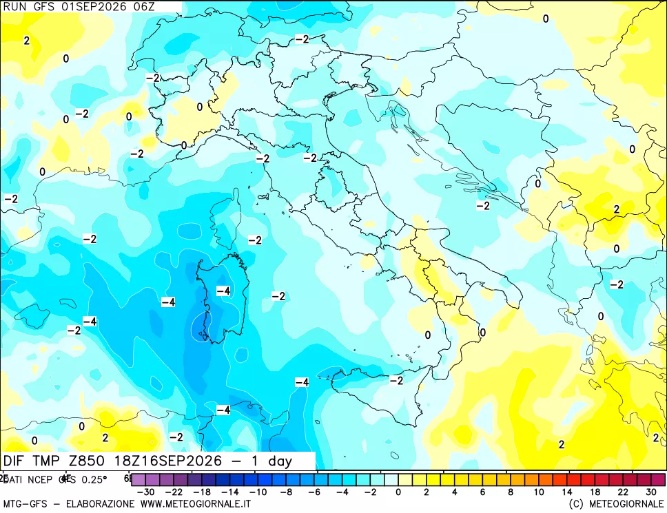 mappa 850 hPA Dif. Temp -24 ore