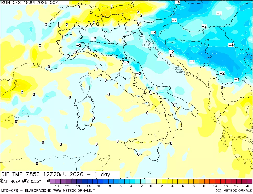 mappa 850 hPA Dif. Temp -24 ore