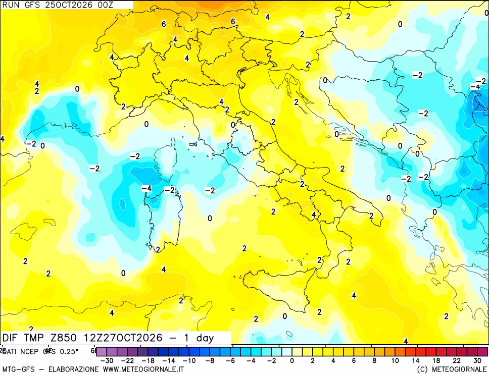 mappa 850 hPA Dif. Temp -24 ore