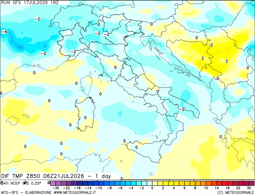 mappa 850 hPA Dif. Temp -24 ore