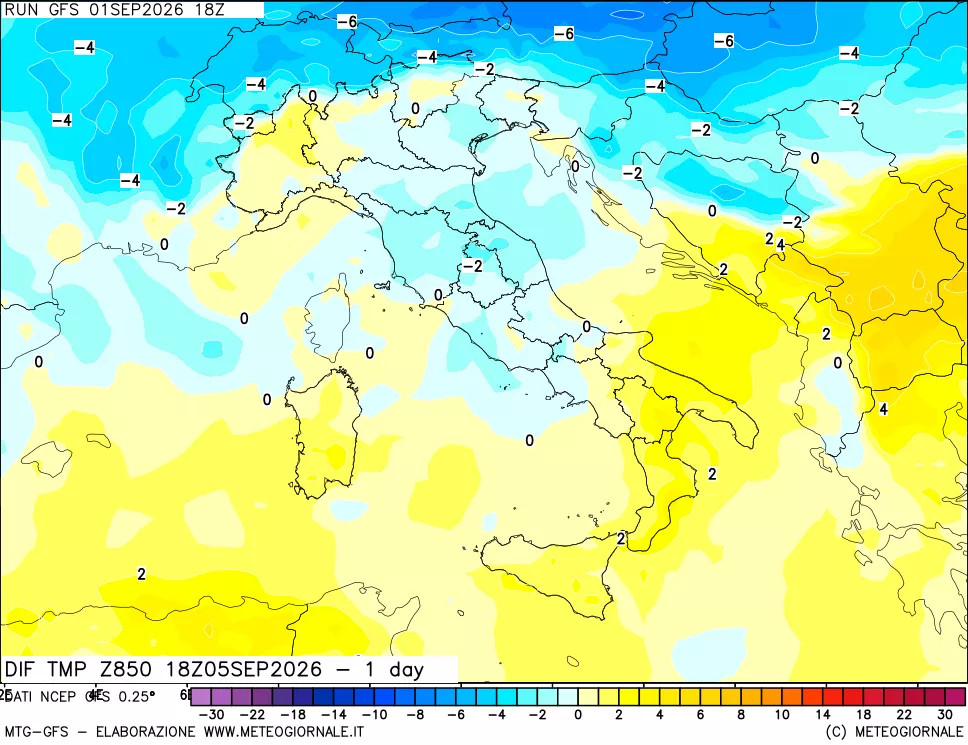 mappa 850 hPA Dif. Temp -24 ore