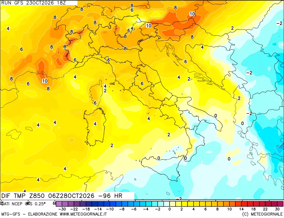 mappa 850 hPA Dif. Temp - Init