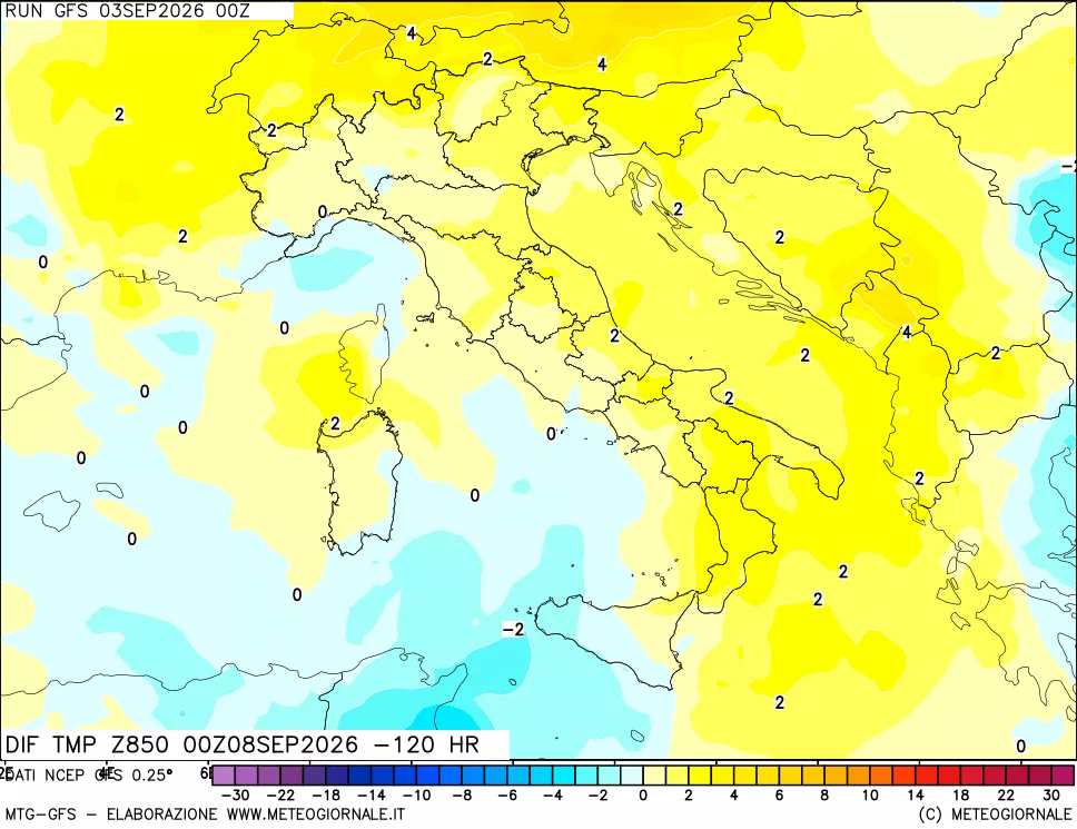 mappa 850 hPA Dif. Temp - Init