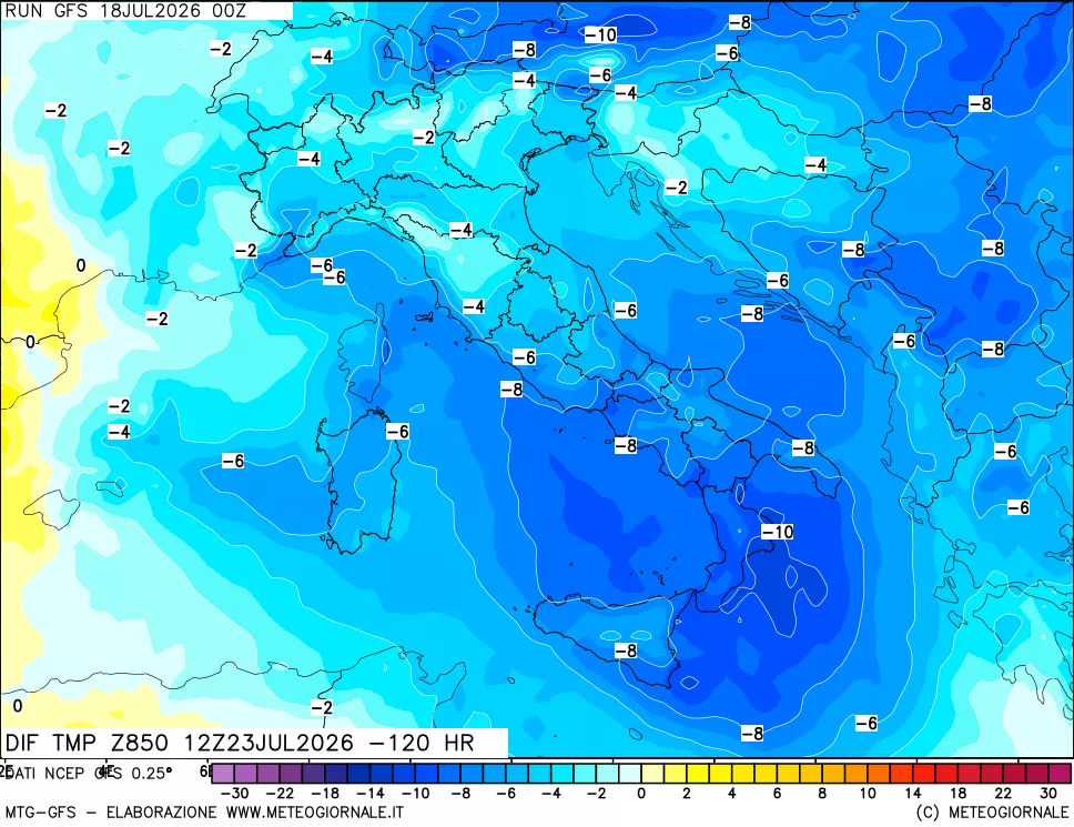 mappa 850 hPA Dif. Temp - Init