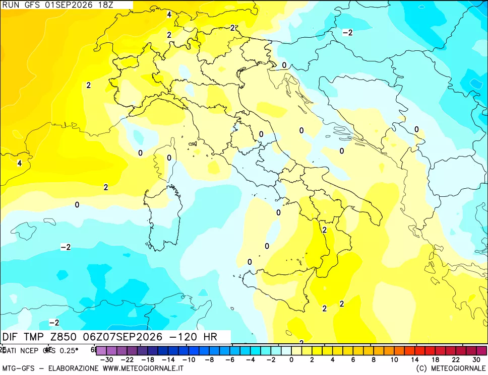 mappa 850 hPA Dif. Temp - Init