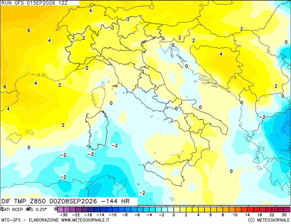 mappa 850 hPA Dif. Temp - Init