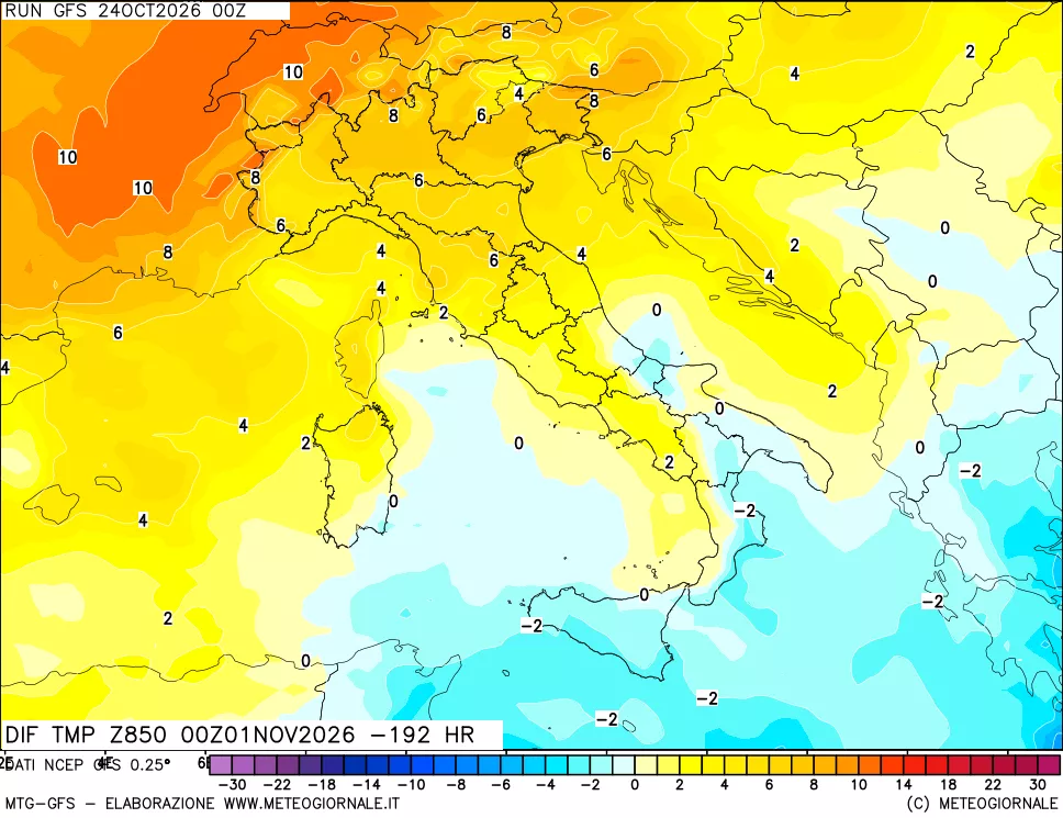 mappa 850 hPA Dif. Temp - Init