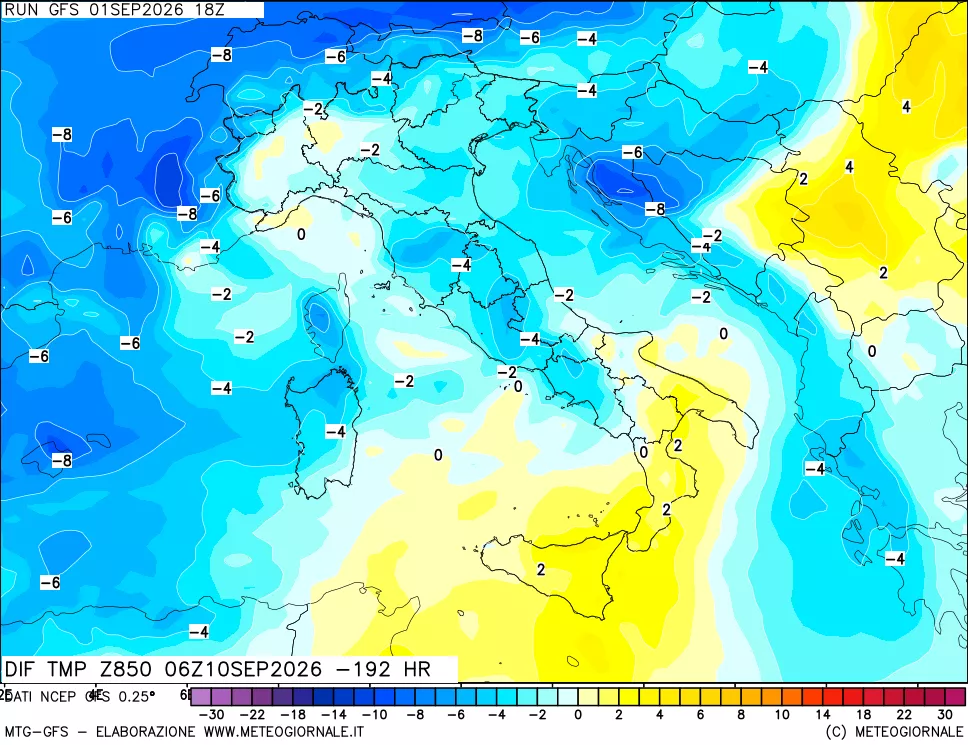 mappa 850 hPA Dif. Temp - Init