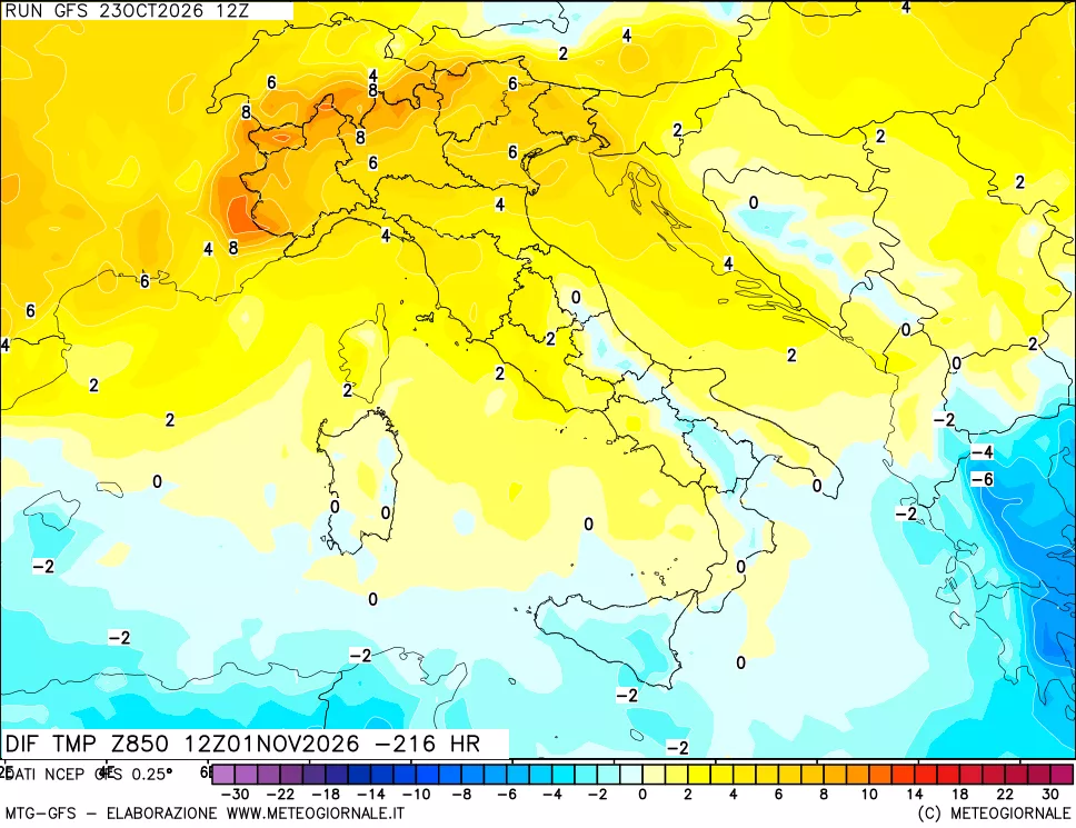 mappa 850 hPA Dif. Temp - Init